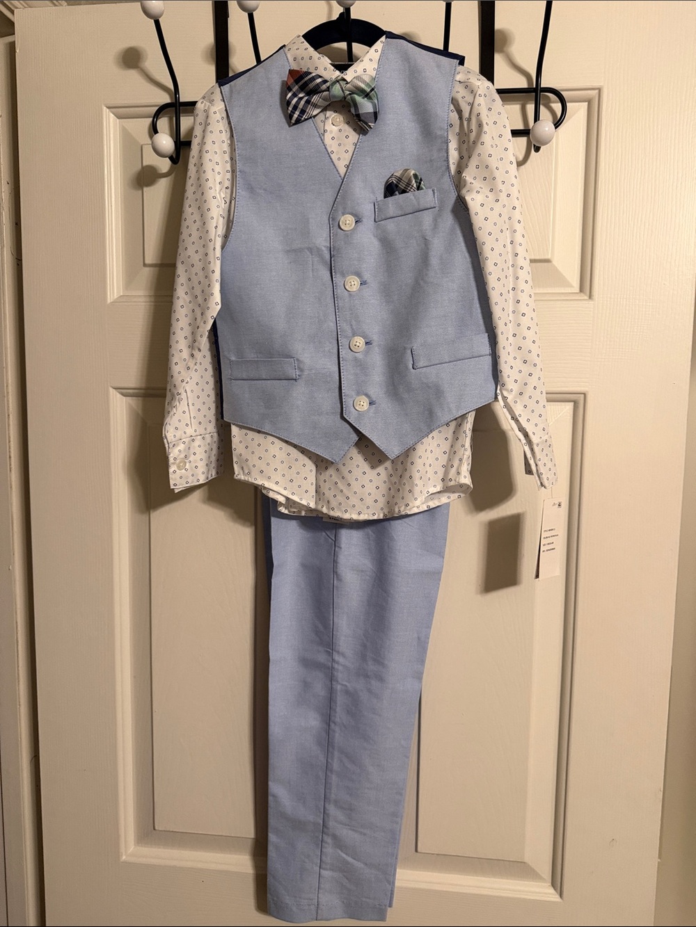 Nautica Light Blue Boys 3-Piece Vest Suit with Patterned Shirt & Bow Tie